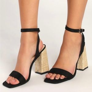 Lulus Jocasta Black Suede Ankle Strap Espadrille High Heel Sandals
